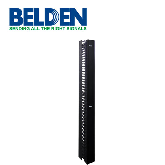 ORGANIZADOR VERTICAL BELDEN BHVHH06 DE ALTA DENSIDAD 6PULGADAS ANCHO 84 PULGADAS ALTO ADMINISTRACION FRONTAL Y POSTERIOR 45 UR CON TAPA NEGRO