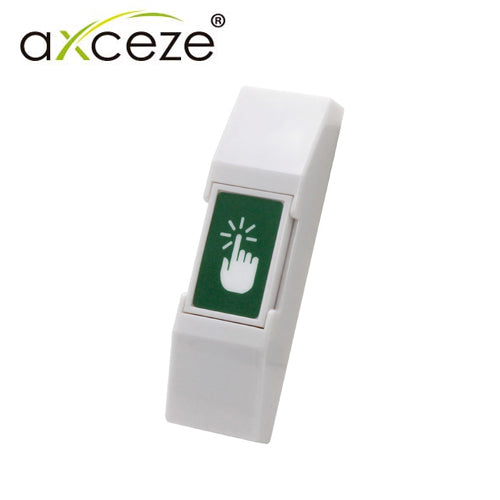 BOTON LIBERADOR AXCEZE AX-B20 TIPO PUSH FABRICADO EN PLASTICO MONTAJE EN PARED  MEDIDAS 76 X 23 X 14MM CONEXION A 2 HILOS CUENTA CON EL ESTADO N.O.