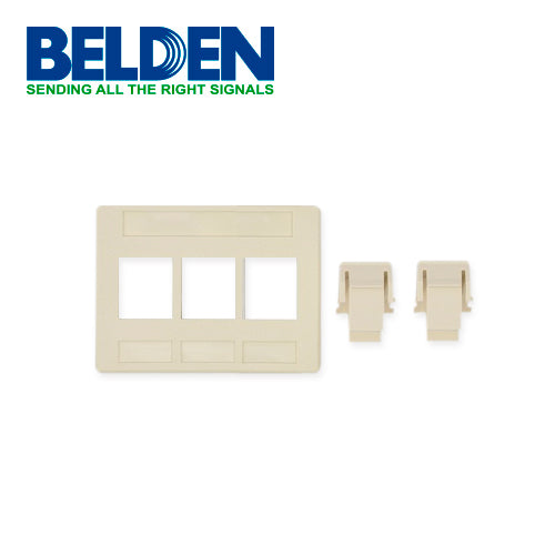ADAPTADOR MODULAR KEYCONNECT BELDEN AX102291 3 PUERTOS COMPATIBLE CON JACKS CAT6A CAT6 CAT5E FIBRA Y COAXIAL COLOR BLANCO USO INTERIOR MATERIAL PLÁSTICO UL94V