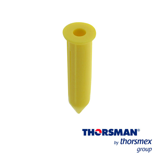 CLAVITHOR THORSMAN TCP1 1207-02100 TAQUETE PARA FIJAR CON CLAVO 3/32pulg x 1pulg COLOR AMARILLO  CAJA 100 PIEZA  ELABORADO CON POLIESTIRENO DE ALTO IMPACTO  FLEXIBLE  RESISTENTE AL IMPACTO  REALIZA UNA EXPANSIÓN  PARA USO EN INTERIORES