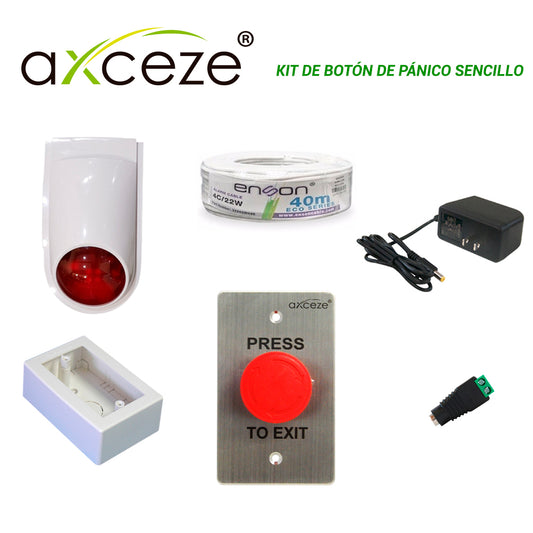 KIT DE BOTON DE PANICO SENCILLO CON 1x BOTON DE PARO O EMERGENCIA AX-L60 + 1x SIRENA-ESTROBO PAM-SL500 + 1x FUENTE DE PODER PS-1215 + 1x CABLE ALARMA ROLLO 32202W040 + 1x CONECTOR CORRIENTE ENS-FC01 + 1x TMK7902-02001