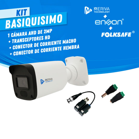 KIT BASIQUISIMO 1 MERIVA TECHNOLOGY - FOLKSAFE 1x MBASHD2202 CAMARA HD BULLET MERIVA TECHNOLOGY 1080P / 2.8MM / 20M IR / IP67 / METPALICA / 12VCD 1x FS-HDP4101C TRANSCEPTOR DE VIDEO PASIVO FOLKSAFE / TERMINALES PUSH / 1 CH / DISTANCIA MAXIMA 320M /