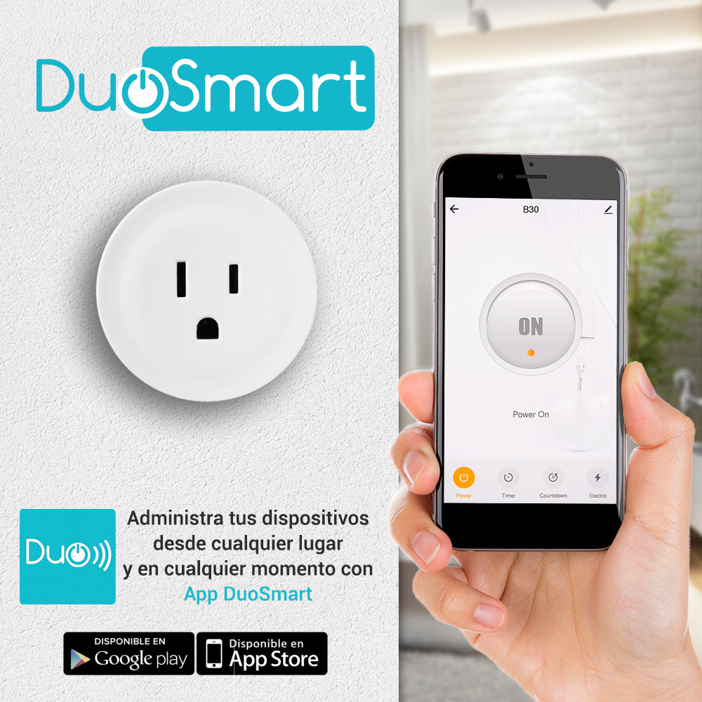 CONTACTO ELECTRICO DE SOBREPONER WIFI DUOSMART B30 FUNCION ON/OFF WIFI 2.4 GHZ COMPATIBLE CON APP DUOSMART CON FUNCIÓN CON CONSUMO DE ENERGIA