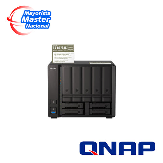 NAS QTS HERO QNAP TS-H973AX-8G-US / PROCESADOR AMD RYZEN / MEMORIA RAM 8GB / 5 BAHIAS FRONTALES SATA 3.5 PULGADAS MAS 4 BAHIAS FRONTALES SATA 2.5 PULGADAS / 2 PUERTOS RJ45 2.5GBE MAS 1 PUERTOS 10GIGA BASE-T / MONTAJE EN ESCRITORIO