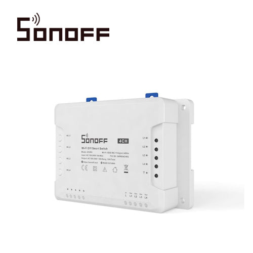 INTERRUPTOR ON/OFF SONOFF 4CH R3 SMART INALAMBRICO WIFI PARA SOLUCION DE SMART HOME CON TEMPORIZADOR Y MONTAJE DIN RAIL PARA IOS Y ANDROID COMPATIBLE CON ALEXA/GOOGLE HOME/NEST/IFTTT 4CH WIFI 2.4GHZ HASTA 10AMP POR CANAL  16AMP TOTALES