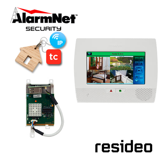 KIT CON PANEL AUTOCONTENIDO INALAMBRICO DE PANTALLA TACTIL 7” SOPORTA 80 ZONAS INALAMBRICAS PROGRAMABLES  ADMITE 24 LLAVEROS  EL PANEL ES COMPATIBLE CON MODULOS WIFI  GSM  ETHERNET  INCLUYE UN AÑO DE SERVICIO DE APLICACION TOTALCONNECT2.0   COMUNICA
