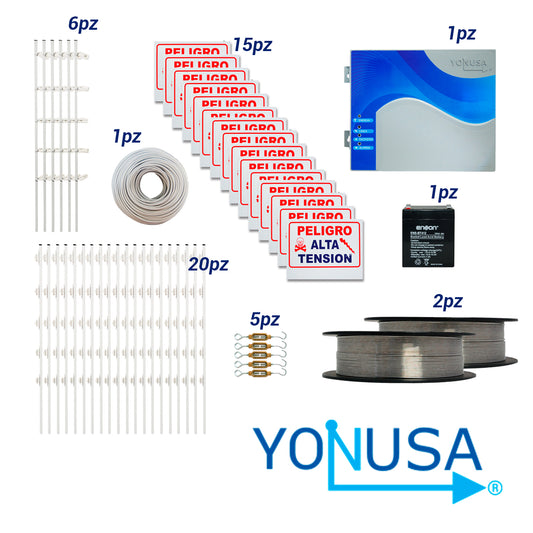 KIT DE CERCA ELECTRIFICADA CON ACCESORIOS PARA 100METROS INCLUYE:
ENERGIZADOR  BATERIA ENS-BT412  CABLE  ALAMBRE  POSTES  LETREROS Y TENSORES