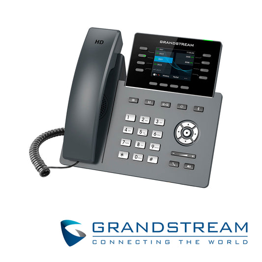 TELEFONO IP GRADO CARRIER WIFI 6 GRANDSTREAM GRP2624 / 12 CUENTAS SIP / 8 LINEAS / 8 TECLAS DE LINEAS / PANTALLA COLOR LCD TFT / 2 PUERTOS 10/100/1 000MBPS / WIFI 802.11AC/AX / ALIMENTACION POE AF / 12VCD/1A