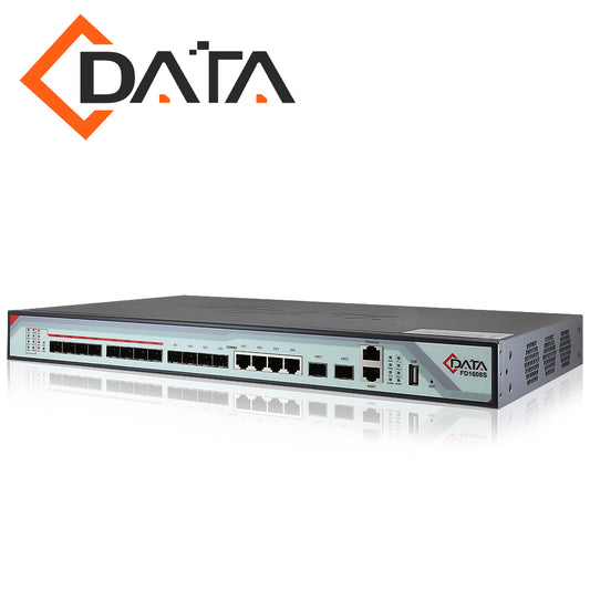 GPON OLT C-DATA FD1608S-B1 / 8 PUERTOS PON SFP SC-UPC / 4 PUERTOS COMBO RJ45 GIGABIT ETHERNET MAS 4 UPLINK SFP GIGABIT / 2 PUERTOS SFP PLUS 10 GIGABIT / RACKEABLE 1U / DIVISIÓN DE HASTA 128 / DISTANCIA HASTA 20KM / FUENTE REDUNDANTE