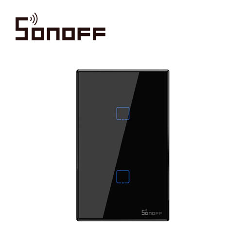 APAGADOR DE PARED TOUCH ON/OFF SONOFF T3US2C COLOR NEGRO SMART INALAMBRICO WIFI PARA SOLUCION DE SMART HOME CON TEMPORIZADOR PARA IOS Y ANDROID COMPATIBLE CON ALEXA/GOOGLE HOME 2CH WIFI 2.4GHZ RF 433 HASTA 2AMP POR CANAL