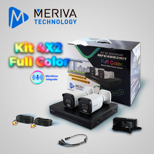 KIT 4X2 MERIVA TECHNOLOGY MFC4002KIT INCLUYE 1 DVR MXVR-4004A 4CH 1080P-LITE SOPORTA AUDIO SOBRE COAXIAL O UTP  + 2 CÁMARAS HD MERIVA TECHNOLOGY BULLET 1080P 2.8MM TECNOLOGÍA FULL COLOR  / MICRÓFONO INTEGRADO / CARCASA METÁLICA / IP67 / 12VCD MFC-20