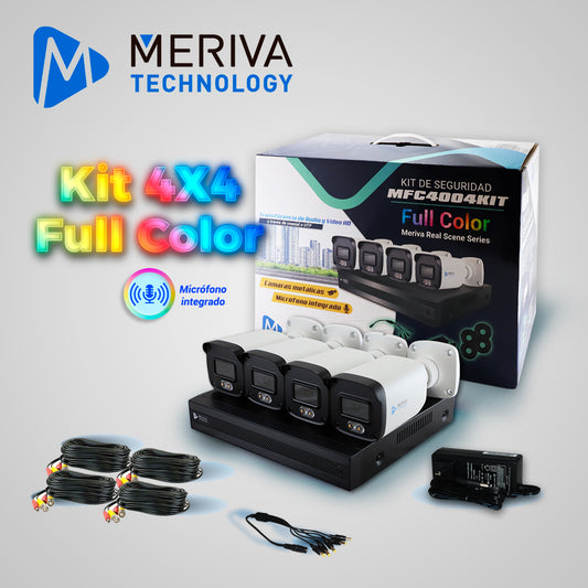 KIT 4X4 MFC4004KIT INCLUYE 1 DVR MXVR-4004A 4CH 1080P-LITE SOPORTA AUDIO SOBRE COAXIAL O UTP  + 4 CÁMARAS HD MERIVA TECHNOLOGY BULLET 1080P 2.8MM TECNOLOGÍA FULL COLOR  / MICRÓFONO INTEGRADO / CARCASA METÁLICA / IP67 / 12VCD MFC-2022A + 4 CABLES PRE