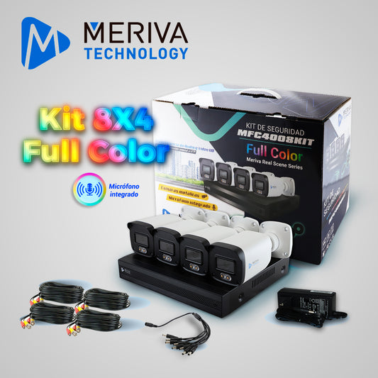 KIT 8X4 MFC4008KIT INCLUYE 1 DVR MXVR-4008A 8CH 1080P-LITE SOPORTA AUDIO SOBRE COAXIAL O UTP  + 4 CÁMARAS HD MERIVA TECHNOLOGY BULLET 1080P 2.8MM TECNOLOGÍA FULL COLOR  / MICRÓFONO INTEGRADO / CARCASA METÁLICA / IP67 / 12VCD MFC-2022A + 4 CABLES PRE