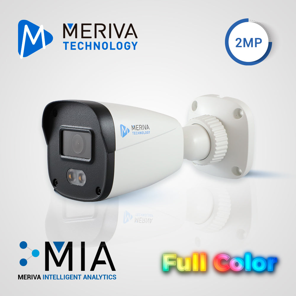 CAM IP BULLET MERIVA TECHNOLOGY MOB-200FC1L / 2MP / SERIE FULL COLOR / H.265 / 2.8MM / 30M LED LUZ BLANCA / MIA / POLICARBONATO - METAL / IP67 / POE