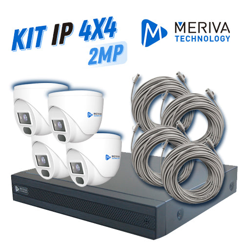 KIT 4X4 IP INTERIOR / EXTERIOR DOMO 2MP 1080P INCLUYE 1 NVR POE 4PTOS + 4 CAM DOMO IP 2MP 2.8MM / CABLES PREPONCHADOS DE 18MTS