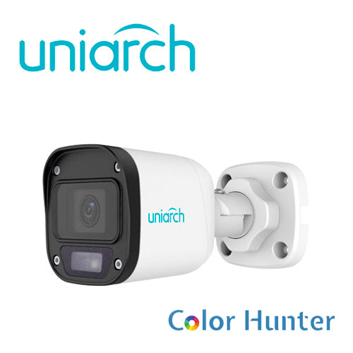 CAMARA ANALOGA BULLET COLORHUNTER UNIARCH UAC-B112-F28-W / 2MP / TVI/AHD/CVI: 1080P@30fps / LENTE-2.8MM / DWDR / IR20M / INTERIOR+EXTERIOR / ADMITE-GIRO180GRADOS(HORIZONTAL+VERTICAL) / PLASTICA / IP67 / 12 VCD