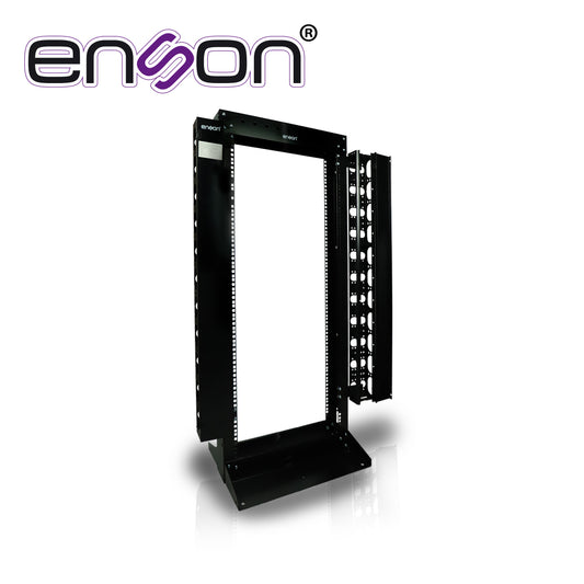 RACK VERTICAL ENSON ENS-RACK25UO DE 25UR DOS POSTES ORGANIZADOR VERTICAL INCUIDO EMPOTRABLE IDEAL PARA MONTAJE DE EQUIPOS DE RED Y CABLEADO ESTRUCTURADO  COMPATIBLE CON TODOS LOS ACCESORIOS DE RACKS Y GABINETES ENSON
