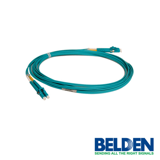 JUMPER DE FIBRA OPTICA MULTIMODO BELDEN FP3LDLD003M / INTERIOR / AQUA / OM3 / LC DUPLEX - LC DUPLEX / 50/125 MICRAS / OFNR / 3 METROS