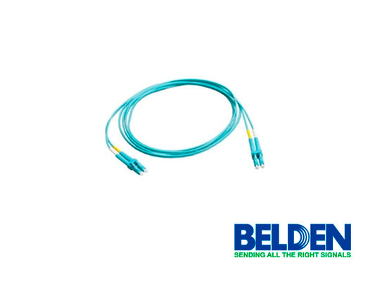 JUMPER DE FIBRA OPTICA BELDEN FP3SDSD003M FORRO PVC COLOR AQUA FLAMABILIDAD OFNR RISER TIPO DE FIBRA MULTIMODO OM3 50/125 MICRAS CONECTORES SC DUPLEX - SC DUPLEX LONGITUD 3 METROS APLICACIONES ADECUADAS ADECUADAS CENTROS DE DATOS SALAS DE EQUIPOS PR