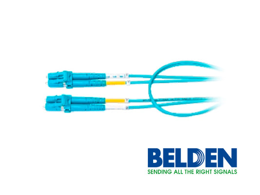 JUMPER DE FIBRA OPTICA MULTIMODO BELDEN FP3LDLD002M / INTERIOR / AQUA / OM3 / LC DUPLEX - LC DUPLEX / 50/125 MICRAS / OFNR / 2 METROS