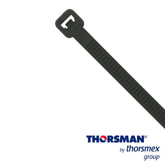 CINCHO NYLON TH-360 THORSMAN 4200-05001 COLOR NEGRO A 4.8MM- L 368 MM BOLSA/100PZS DIAMETRO MAXIMO CAPACIDAD DE ATADO 105mm  FABRICADO EN POLIAMIDA (Nylon 66)  GRADO DE FLAMABILIDAD UL 94 V-2   RESISTENTE A LA CORROSIÓN  HUMEDAD Y CLIMAS EXTREMOS  T