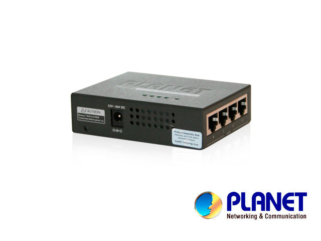 INYECTOR POE 4 PUERTOS / PLANET HPOE-460 / VELOCIDAD DE TRANSMISIÓN 10/100/1000 MBPS / POE 802.3AT / 120W DE CONSUMO / RECINTO DE METAL.