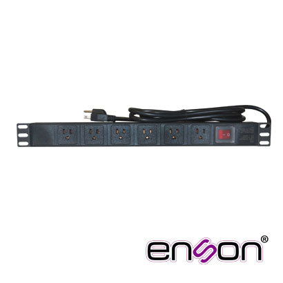 BARRA MULTICONTACTOS PDU ENSON ENS-PDU6 HORIZONTAL 1UR BOTON DE ENCENDIDO Y APAGADO 6 CONTACTOS FRONTALES TIPO NEMA 5-15R VOLTAJE 110VCA 50/60HZ