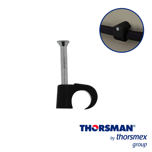 GRAPAS REFORZADA SUJETHOR THORSMAN 3103-00300 TC 7-10 Rc 3/4pulg CAJA /100PZAS NEGRO  IDEAL PARA CABLE UTP  CLAVO GALVANIZADO  GRAPA DE POLIETILENO  RESISTENTE AL IMPACTO  CORROSIÓN  HUMEDAD Y CLIMAS EXTREMOS