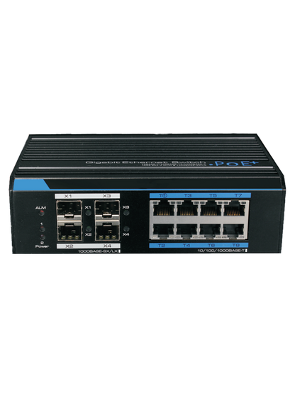 UTEPO UTP7308GEPOE - Switch industrial Gigabit PoE administrable  L2  8 puertos PoE Gigabit  4 puertos SFP Gigabit  802.3af/at  Fast RING  PoE 150W