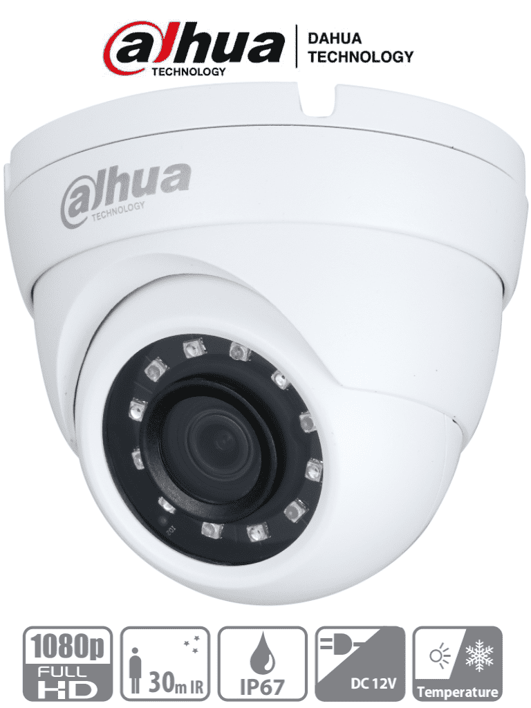 DAHUA HAC-HDW1200MN-0280B - Camara Domo 1080p/ Metálica/ Lente de 2.8mm/  101 Grados de Apertura/ Ir de 30 Metros/ IP67/ DWDR/ BLC/HLC/AGC/ Soporta HDCVI/TVI/AHD/CBVS/