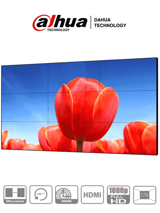 DAHUA DHL550UDM-EG - Pantalla de 55 Pulgadas FHD para Video Wall/ Panel LCD de Grado Industrial/ Ideal para Trabajar 24/7/ Marco Ultra Delgado de 1.8 mm (0.9mm Cada Marco)/ Interfaces HDMI  DVI  VGA  BNC y USB/