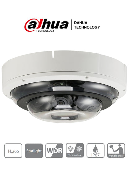 DAHUA IPC-PDBW5831-B360 - Cámara IP Domo Multisensor Panorámico  con 4 sensores de 2MP que brindan una imagen panorámica de 8MP en total. Lentes motorizados 2.7-12 mm  H.265+  IR 30m  MicroSD  resistente IP67/IK10. #Panorámicas #MV