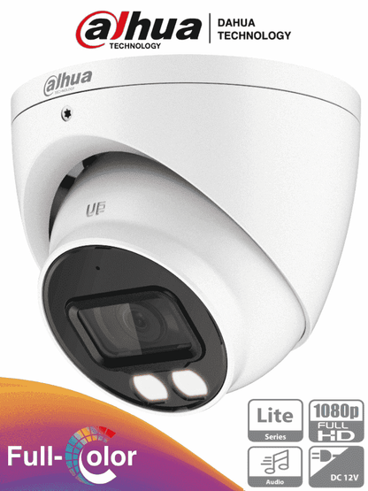 DAHUA HAC-HDW1239T-A-LED - Camara Domo Full Color de 2 Megapixeles/ 1080p/ Lente de 3.6 mm/ Microfono Integrado/ Metalica/ Leds  para 40 Metros/ WDR Real de 130 dB/ IP67/ Starlight/ #FullColor