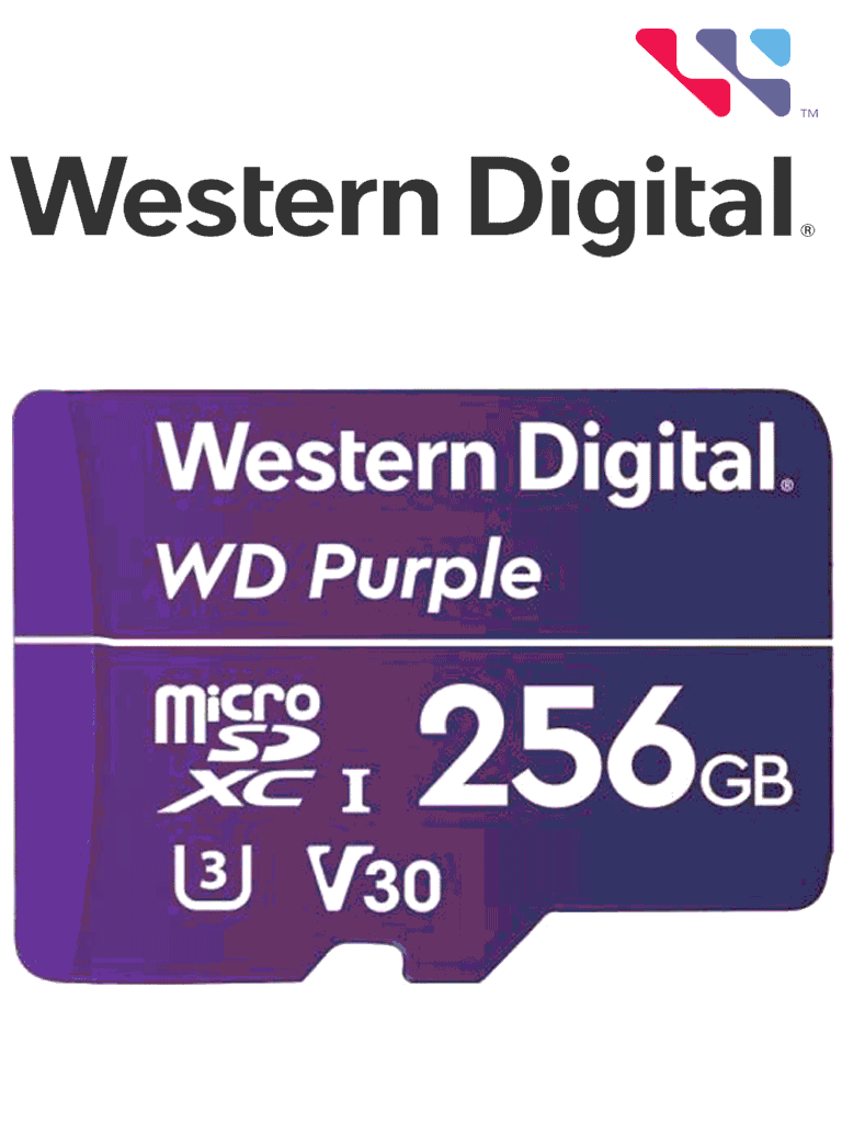 WESTERN DIGITAL WDD256G1P0C MicroSD 256GB / MICRO SDXC PURPLE SC QD101 VIDEOVIGILANCIA 24/7 CLASE 10 U1 LECT 50MB/S ESC 40MB/S #VIVESEGURO