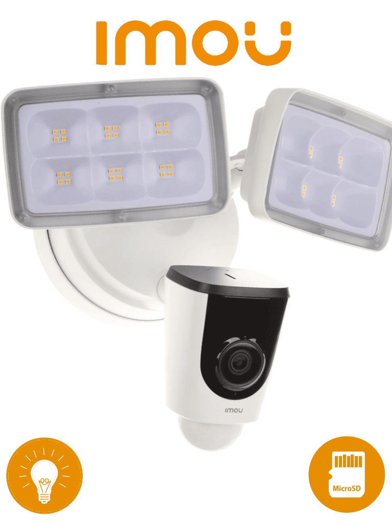 IMOU Floodlight- Camara IP WiFi de 2 Megapixeles con Reflectores Incorporados/ Lente de 2.8 mm/ 114 Grados de Apertura/ Microfono y Altavoz/ Sirena de 110dB/ Iluminacion de 2000l con 3 Modos Detección de Movimiento  Manual y Nocturno/ Ranura MicroSD