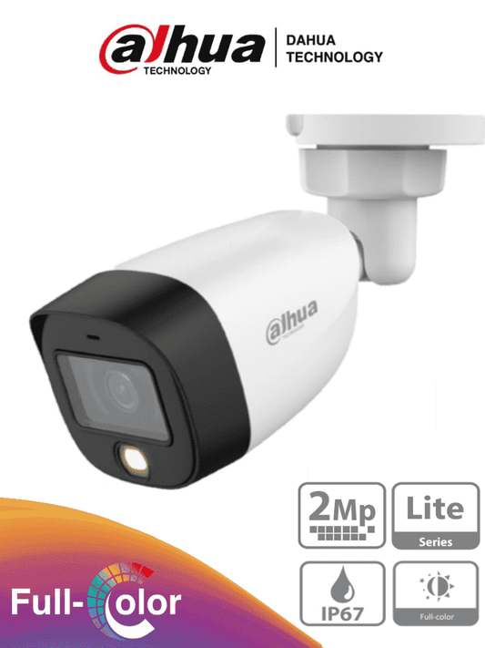 DAHUA HAC-HFW1209C-LED - Cámara Bullet Full Color 1080p/ Lente de 2.8 mm/ 106 Grados de Apertura/ Luz Blanca de 20 Mts/ DWDR/ Starlight/ IP67/ Soporta CVI/AHD y CVBS/ #PromoFullColor