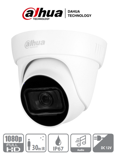 DAHUA HAC-HDW1200TL-A - Camara Domo 1080p/ Lente e 2.8mm/ Angulo de 103 Grados/ IR de 30 Mts/ Microfono Integrado/ IP67/ DWDR/ Metal+Policarbonato/