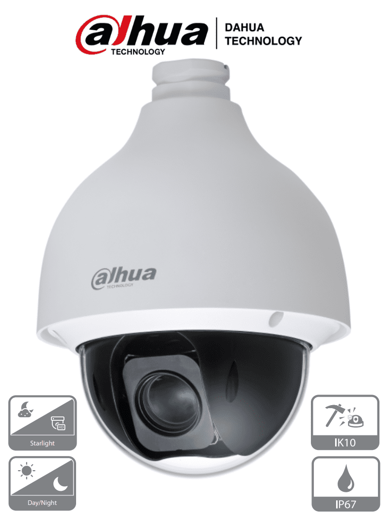 DAHUA SD50225-HC-LA - Camara PTZ Antivandálica de 2 Megapixeles/ 25x de Zoom Optico/ WDR Real de 120 dB/ Starlight/ IP66/ IK10/ BLC/ HLC/ 360 Grados continuos/