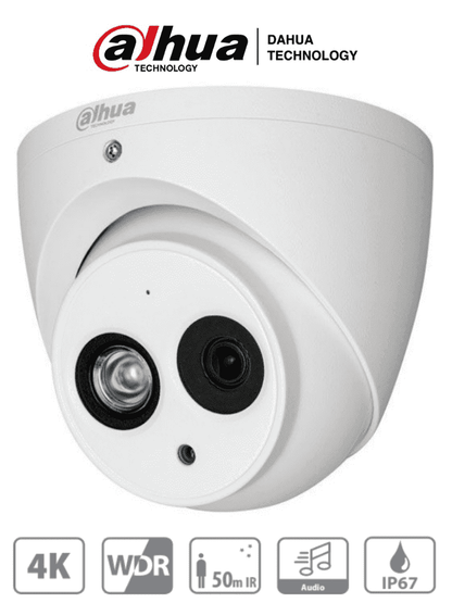 DAHUA HAC-HDW1801EM-A-36 - Cámara Domo 4k/ 8 Megapíxeles/ Metálica/ Microfono Integrado/ Lente de 3.6 mm/  IR de 50 Metros/ WDR Real de 120 dB/ IP67/ Soporta: CVI/CVBS/AHD/TVI/