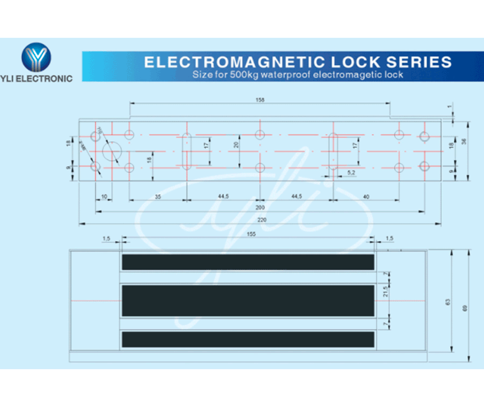 YLI YM500NWPACK - Paquete de Cerradura Magnética para exterior YM500NW y Soporte de Fijación tipo ZL / Fuerza de Sujeción 500kg (1200LB) / Para puertas de madera  vidrio y metálicas / IP68