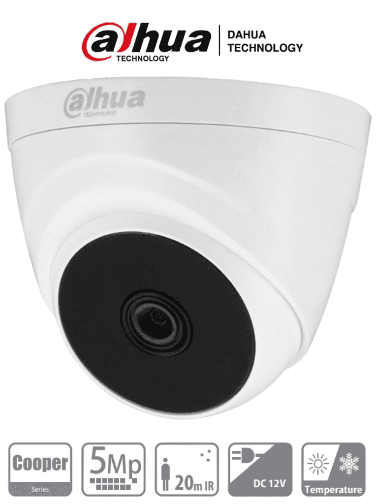 DAHUA HAC-T1A51N-0280B-S2 - Cámara Domo de 5MP con lente de 2.8mm y ángulo de 106°. Ofrece visión nocturna IR hasta 20m  ideal para interiores. Compatible con HDCVI  AHD  TVI y CVBS #HDCVI9.0 #5MP