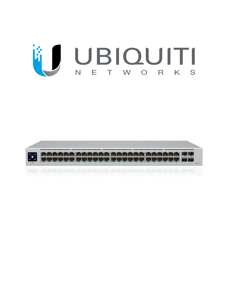 UBIQUITI USW-48 UniFi Switch Capa 2 de 48 puertos 10/100/1000 Mbps más 4 puertos 1G SFP  con pantalla informativa.