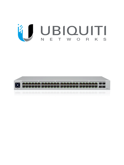 UBIQUITI USW-48 UniFi Switch Capa 2 de 48 puertos 10/100/1000 Mbps más 4 puertos 1G SFP  con pantalla informativa.