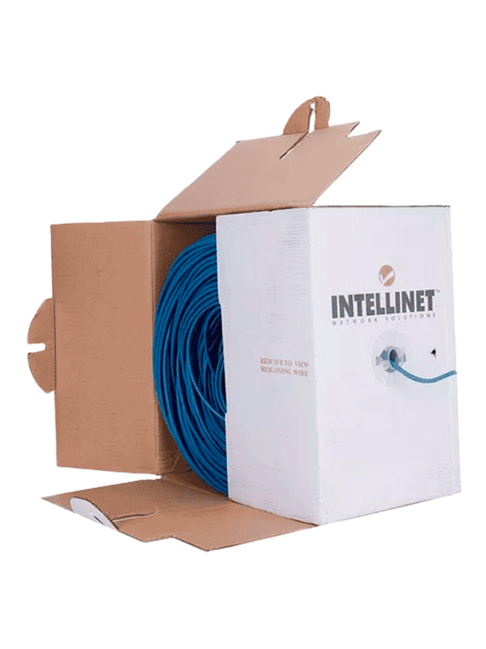 INTELLINET 705059 Bobina de Cable UTP Cat6  Sólida  100% cobre Cable UTP  Filamento sólido  23 AWG  100% cobre  clasificación CM  305 m  Azul
