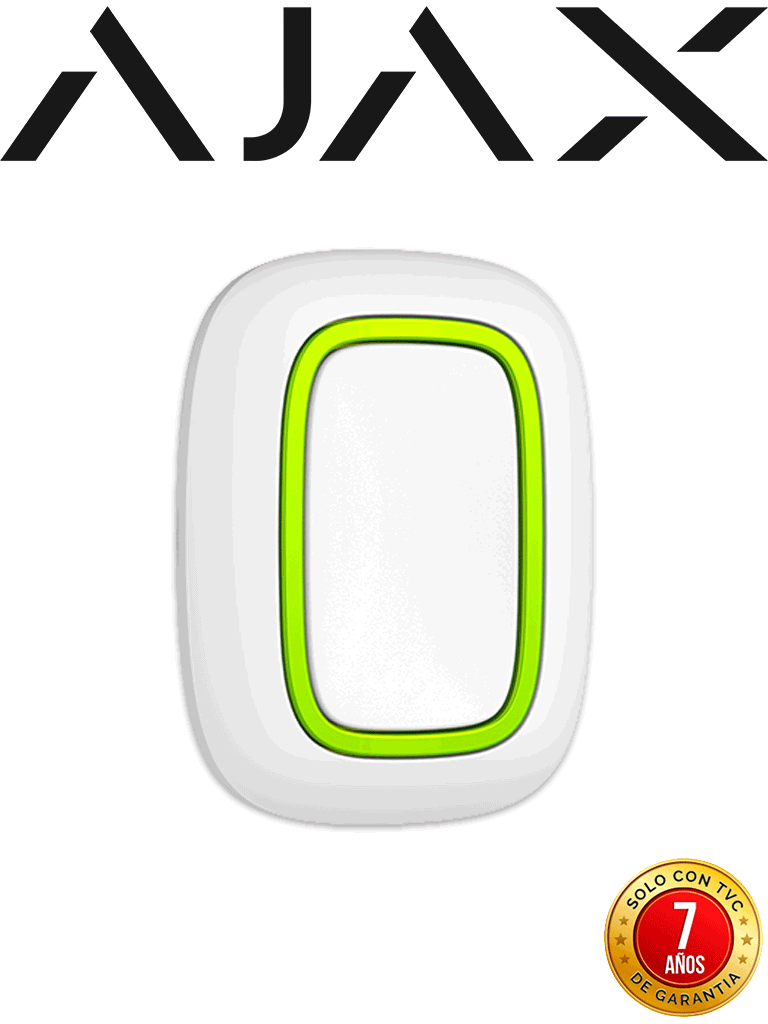 AJAX  Button W - Botón  inteligente  multifuncional.    Botón de pánico / Control de dispositivos de automatización / Silenciar alarmas de detectores de incendios. Color Blanco (28203.26.WH3)