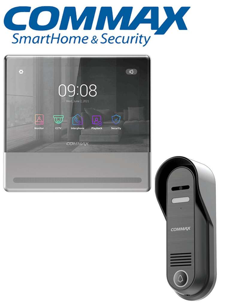 COMMAX CMV70MXP1 - Paquete de frente de calle con camara pinhole de alta resolución  luz LED para ambientes de poca luz incluye monitor Wifi para notificacion a celular a traves de Aplicacion Commax Hey Call/ Conexion a 4 hilos con frente