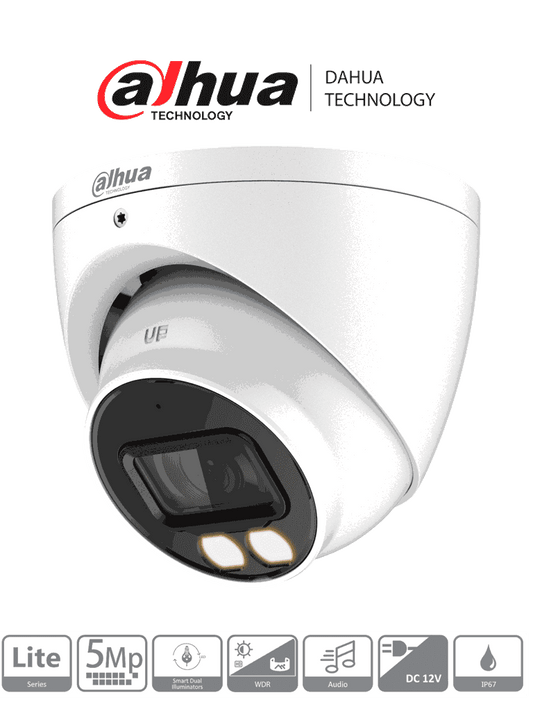 DAHUA DH-HAC-HDW1509T-IL-A - Cámara Domo de 5 Megapixeles/ Iluminadores Duales Inteligentes/ Lente de 2.8mm/ 111 Grados de Apertura/  40 Metros de Iluminación IR y Luz Visible/ Super Adapt/ Micrófono Integrado/ IP67/ WDR Real/