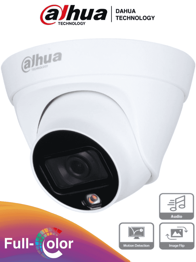 DAHUA IPC-HDW1239T1-A-LED-S5 - Camara IP Domo Full Color 2 Megapixeles/ Lente de 2.8mm/ 110 Grados de Apertura/ Microfono Integrado/  Luz Blanca de 15 Mts/ H.265/ IP67/ PoE/ DWDR/