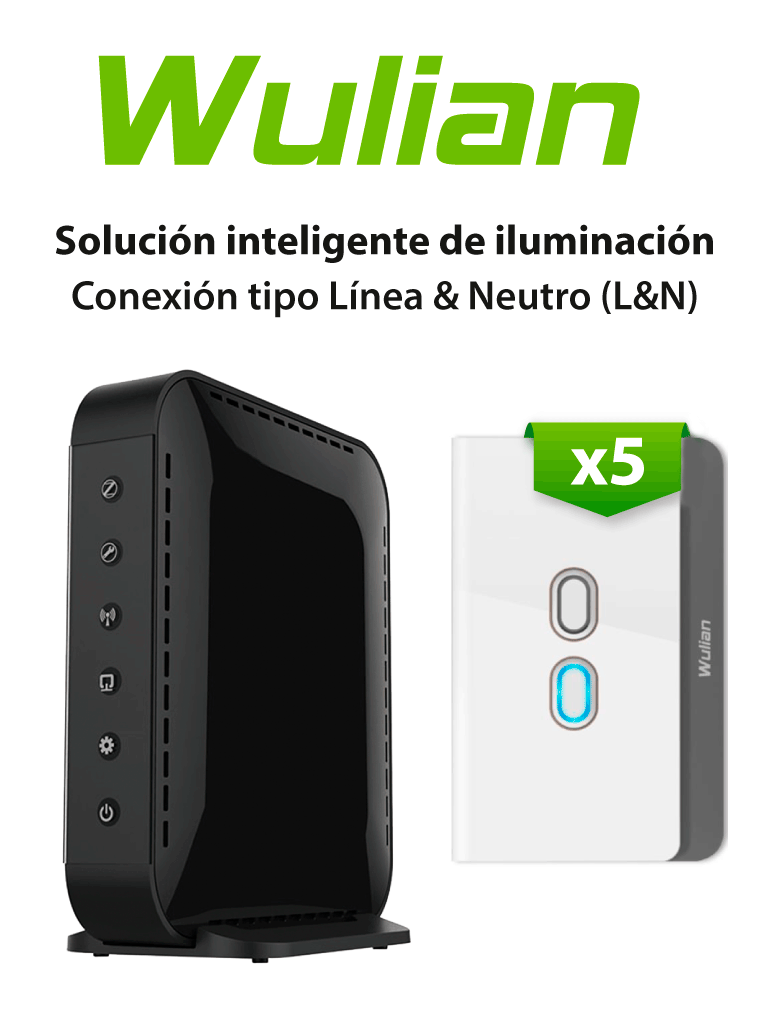 WULIAN BV6IL5LN - Paquete Para Control De Iluminacion con 5 Apagadores Dobles Para Linea y Neutro Con Central Inteligente BRAINV6