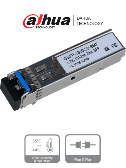DAHUA GSFP-1310-20-SMF Módulo óptico Gigabit/ Doble fibra monomodo/ Puerto LC/ Envío de 1310nm y recepción de 1310nm/ Distancia de transmisión hasta 20 km